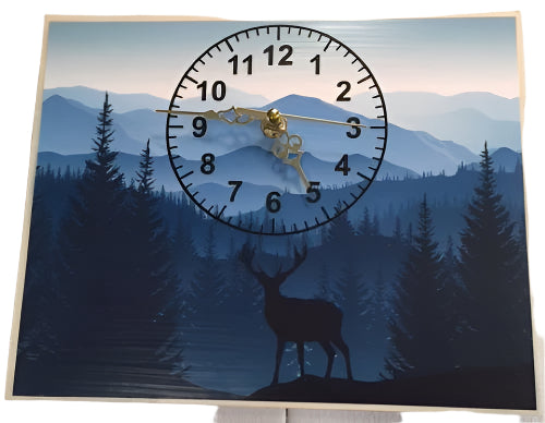 Wooden Clock Deer Scene