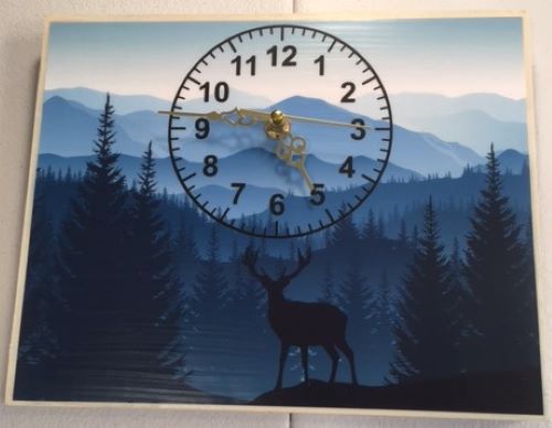 Wooden Clock Deer Scene