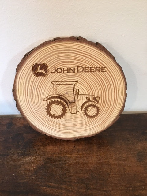 Live edge wood plaque "John Deere"