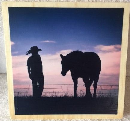 Wooden Picture Horse Sunset